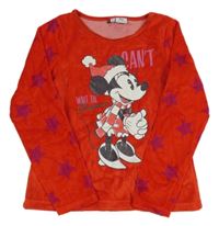 Červené sametové pyžamové triko s hvězdami a Minnie Disney