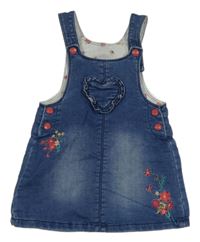 Tmavomodré riflové laclové podšité šaty s kytičkami C&A