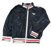 Tmavomodrá šušťáková jarná bunda s výšivkou Armani