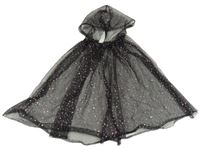 Kostým - Černý tylový plášť s puntíky a kapucí Tu