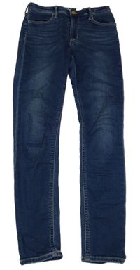 Tmavomodré teplákové skinny fit rifle H&M