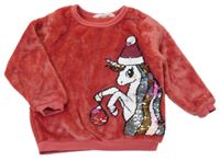 Jahodová chlpatá mikina s překlápěcími flitre H&M