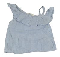 Světlemodro-bílá proužkovaná krepová asymetrická halenka s volánkem H&M