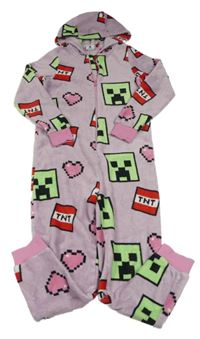 Lila chlupatá kombinéza Minecraft s kapucí 