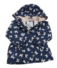 Tmavomodrá šušťáková jesenná parka s motýly a kapucňou Primark