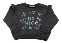 Tmavosivá mikina s nápisom a volánikmi Nutmeg