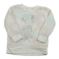 Svetloružová -zeleno-biela chlpatá mikina s Minnií Disney