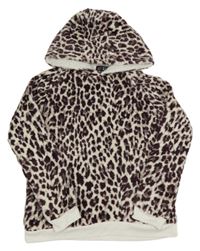 Bielo-lilková vzorovaná chlpatá mikina s kapucňou