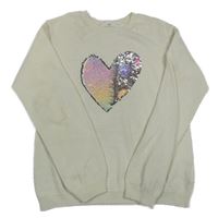 Biely sveter so srdíčkem z flitrů H&M