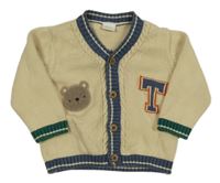 Béžovo-tmavomodrý prepínaci sveter s nápisom a medvedíkom Next