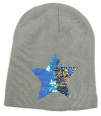 Šedo-stříbrná pletená čepice s hvězdou z flitrů X-mail