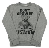 Sivá mikina s nápisom a medvedíkom