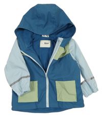 Modro-světlemodro-khaki nepromokavá jarná bunda s kapucňou Ergee