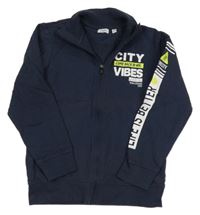 Tmavomodrá propínací mikina s nápisy OVS 