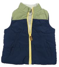 Tmavomodro-khaki šušťáková zateplená obojstranná vesta