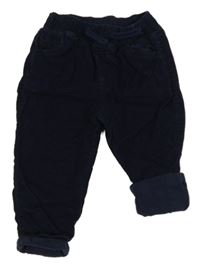 Tmavomodré manšestrové podšité kalhoty Tu