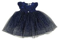 Tmavomodré tylovo/třpytivé společenské šay Blueberi