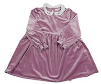 Růžové sametové lesklé šaty s límečkem Name it