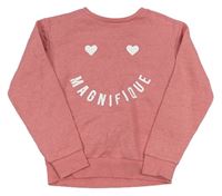 Ružová melírovaná mikina so srdiečkami a nápisem/smajíkem PRIMARK