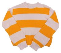 Oranžovo-svetloružový pruhovaný rebrovaný pletený crop sveter H&M