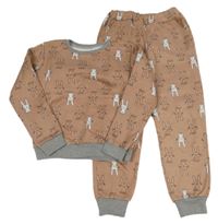 2Set - Světlehnědo-šedá melírovaná teplá mikina se zajíčky + tepláky