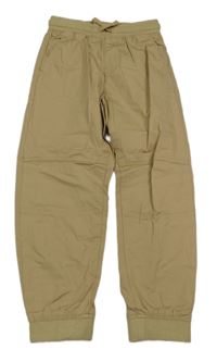 Pískové cuff jogger plátěné kalhoty s úpletovým pasem Denim Co.