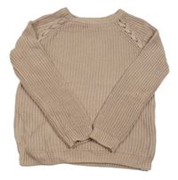 Pudrový rebrovaný pletený sveter so šnurovaním PRIMARK