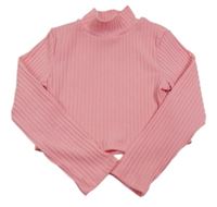 Ružový rebrovaný svetrový crop rolák SHEIN