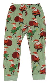 Olivové melírované pyžamové vánoční kalhoty se Santy H&M