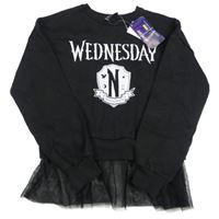 Nové - černá mikina s nápisem - Wednesday a tylovým volánkem George