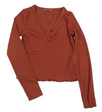 Mahagónovoé rebrované crop tričko Candy Couture