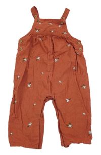 Rezavé manšestrové laclové kalhoty s kytičkami George