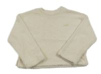 Smotanový chlpatý crop sveter s nápisom St. Bernard