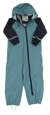 Modrošedo-tmavomodrá nepromokavá kombinéza s papírovou vlaštovkou a kapucňou lupilu