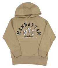 Béžová mikina s písmenky a nápisom a vreckom a kapucňou F&F