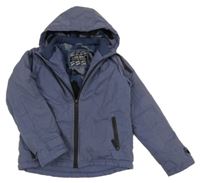 Tmavomodrošedá šusťáková zimní bunda s kapucí LEMON BERET