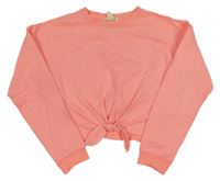 Neónově korálová melírovaná crop mikina s uzlom H&M