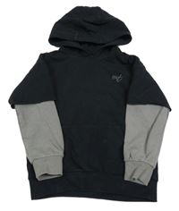 Černo-tmavošedá mikina s logem a kapsou a kapucí Next