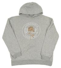 Světlešedá melírovaná mikina s růží a znakem s nápisy a kapucí PRIMARK