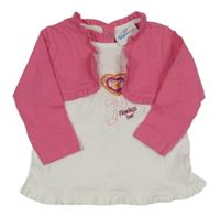 Biele tričko s plameňákem a růžovým bolérkem a volánikmi Topomini