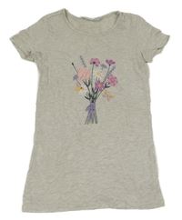 Svetlosivé melírované dlhé tričko s kyticí alive