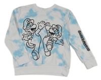 Bielo-modrá batikovaná mikina s Máriem a Luigim PRIMARK