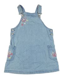 Svetlomodré cargo rifľové šaty s motýlikmi a kvetmi Topolino