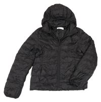 Černá prošívaná šusťáková zateplená bunda s odepínací kapucí H&M