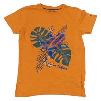 Oranžové tričko s listami a žábou Fat Face