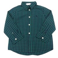 Zeleno-tmavomodrá kockovaná košeľa s výšivkou H&M