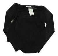 Černé síťované crop triko s všitým topem Primark