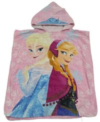 Růžové froté osuškové pončo s Frozen a kapucí Disney