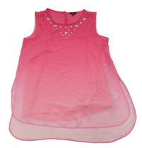 Neonově růžovo-růžová ombré šifonová tunika s kamínky Debenhams