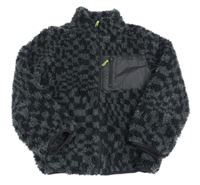 Antracitovo-černá kostkovaná huňatá podšitá bunda H&M